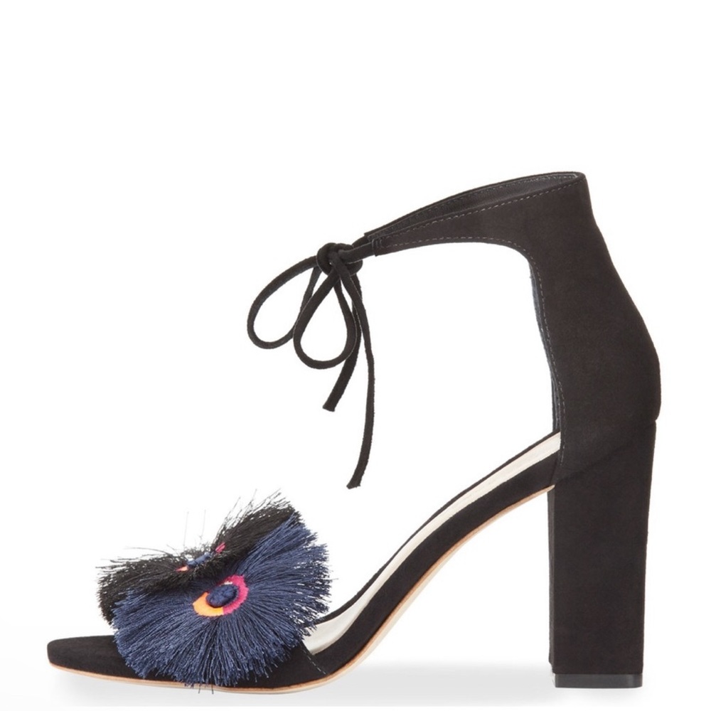 Loeffler Randall Virginia Suede Sandals with Embroidered Tassles